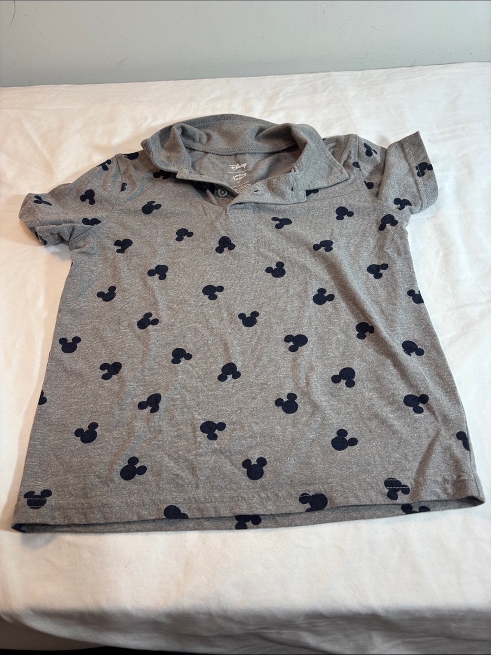 Disney Grey Polo Shirt with Navy Mickey Head Print. 0188